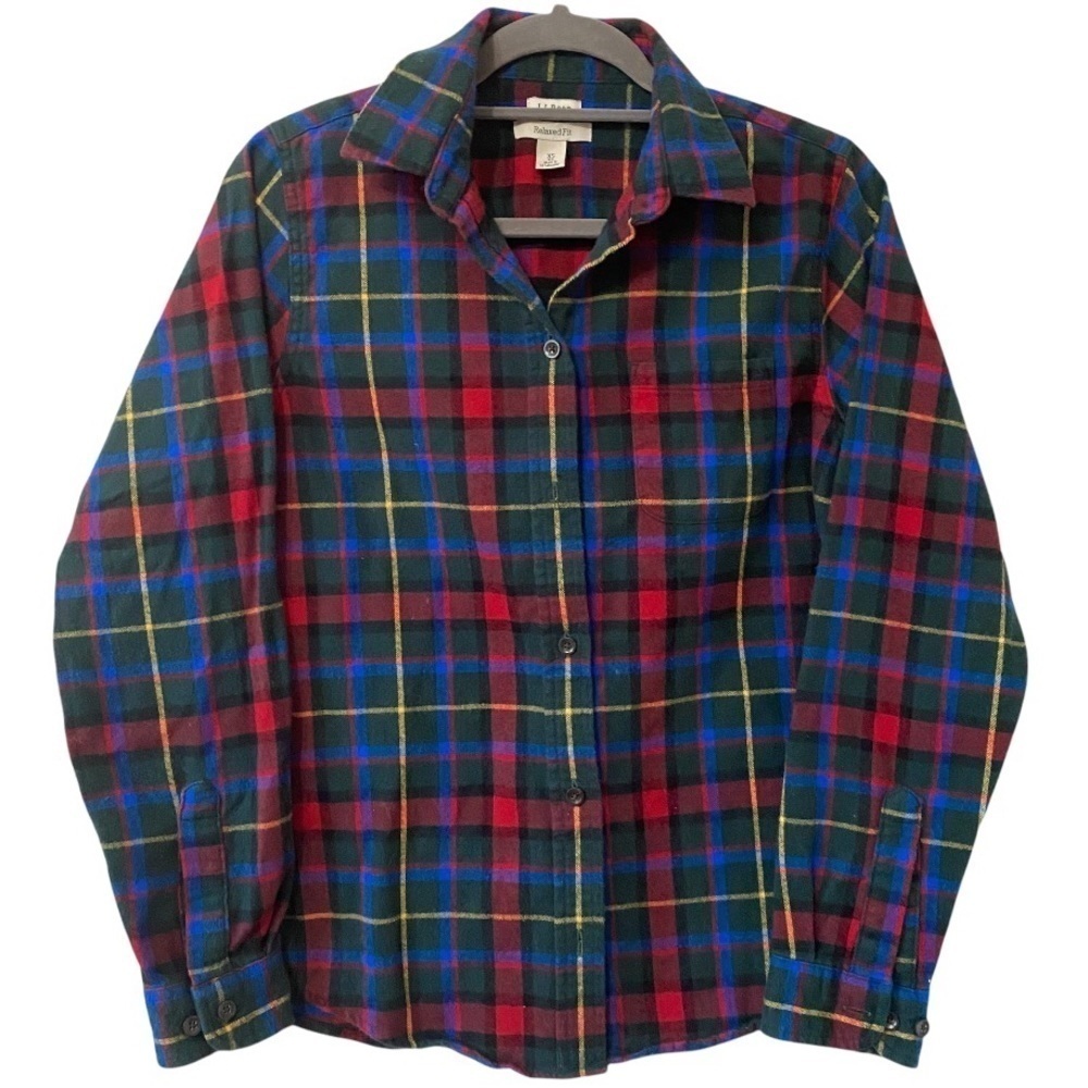 L.L. BEAN Plaid Cotton Relaxed Fit Button Down Long Sleeve Over Shirt